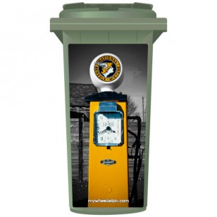 Retro Yellow Petrol Pump Wheelie Bin Sticker Panel